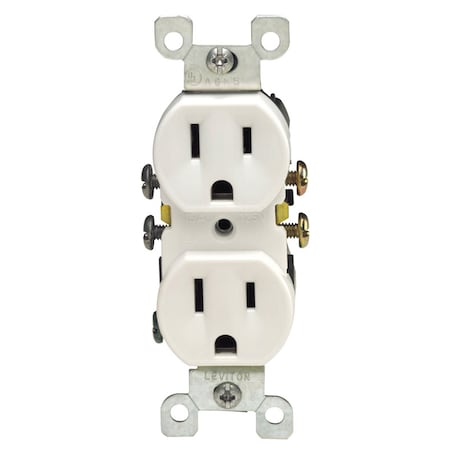 Leviton Duplex Straight Blade Receptacle, 5-15R, 15 A, 125V AC, 2 Pole, 3 Wire, Grounded 05320-0WS